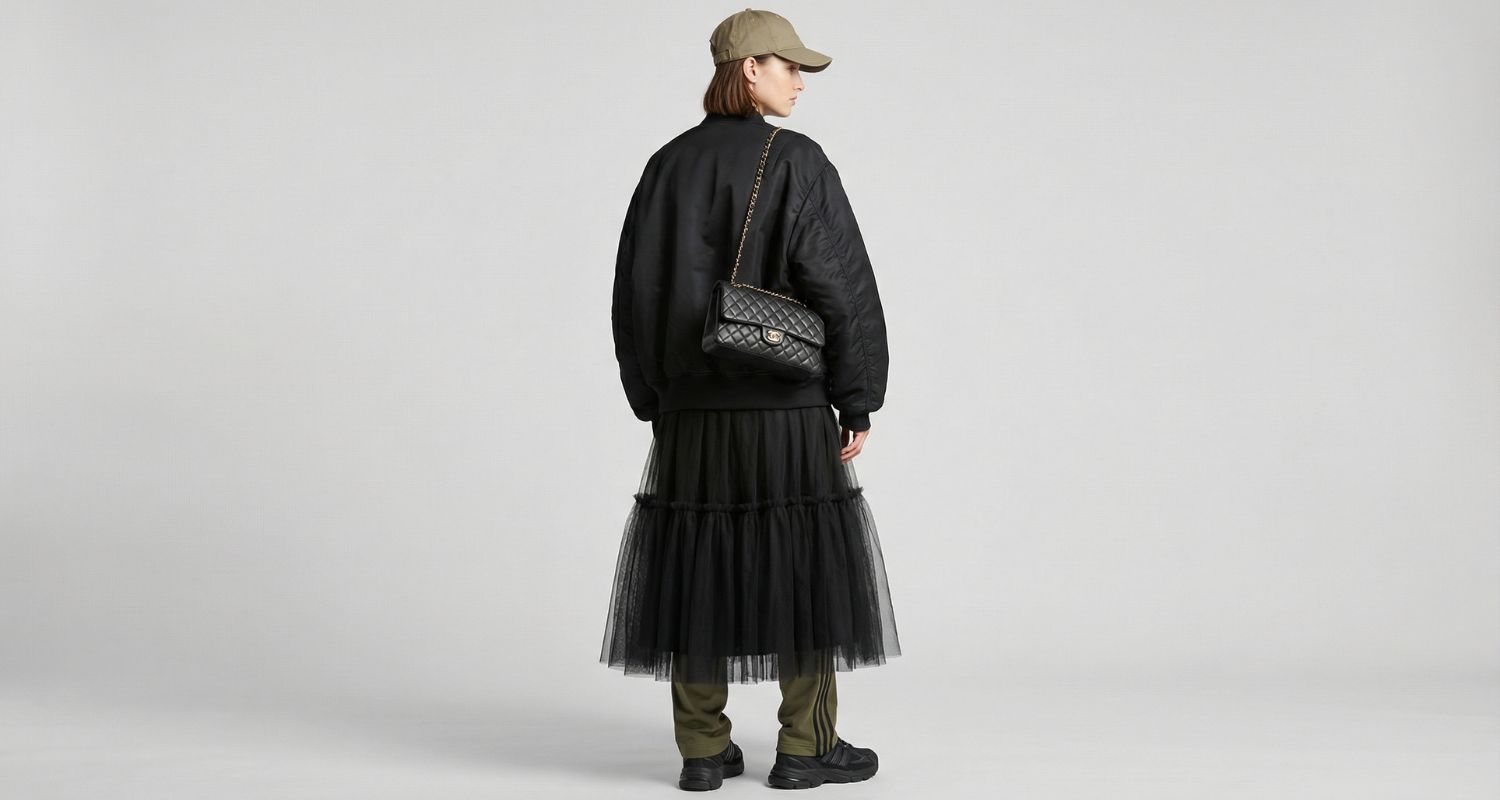 Layering de robe t-shirt portée sur un pantalon large